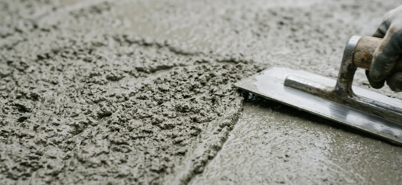 Close-up of fresh ready mix concrete being leveled