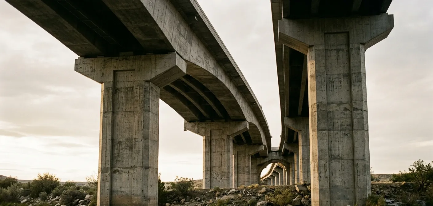 A river bridge with cars in motion, highlighting the integration of transportation and natural landscapes.